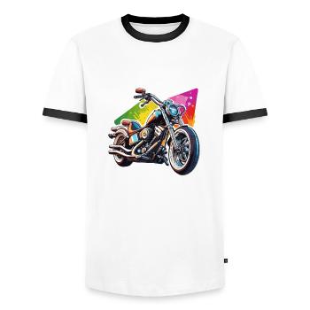 Motard / Motard / Motard / Deux-roues / Cross - T-shirt contrasté Homme - blanc/noir - Devant - AI Model Female 172 light (172cm) & AI Model Male 178 dark (178cm)