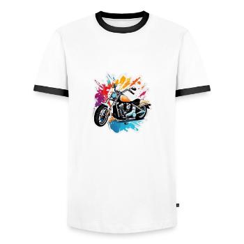 Motard / Motard / Motard / Deux-roues / Cross - T-shirt contrasté Homme - blanc/noir - Devant - AI Model Female 172 light (172cm) & AI Model Male 178 dark (178cm)