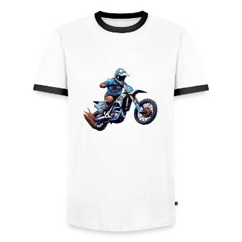 Motard / Motard / Motard / Deux-roues / Cross - T-shirt contrasté Homme - blanc/noir - Devant - AI Model Female 172 light (172cm) & AI Model Male 178 dark (178cm)