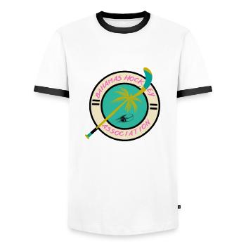 Bahamas Hockey Association - Männer Kontrast-T-Shirt - Weiß/Schwarz - Vorne - AI Model Female 172 light (172cm) & AI Model Male 178 dark (178cm)