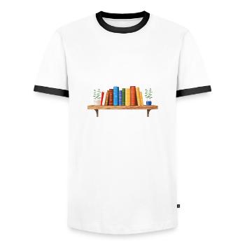 I have no shelf control funny book lover motive - Men's Ringer Shirt - white/black - Front - AI Model Female 172 light (172cm) & AI Model Male 178 dark (178cm)