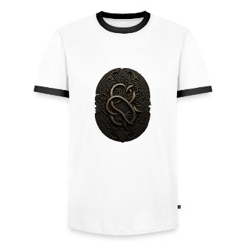 Mayan Black and Gold Monogram - Men's Ringer Shirt - white/black - Front - AI Model Female 172 light (172cm) & AI Model Male 178 dark (178cm)