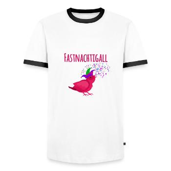 Fasenacht, Fastnacht, Nachtigall, fastnachtigall - Männer Kontrast-T-Shirt - Weiß/Schwarz - Vorne - AI Model Female 172 light (172cm) & AI Model Male 178 dark (178cm)