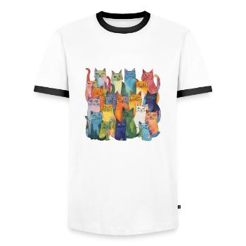 Colorful Cats - Men's Ringer Shirt - white/black - Front - AI Model Female 172 light (172cm) & AI Model Male 178 dark (178cm)