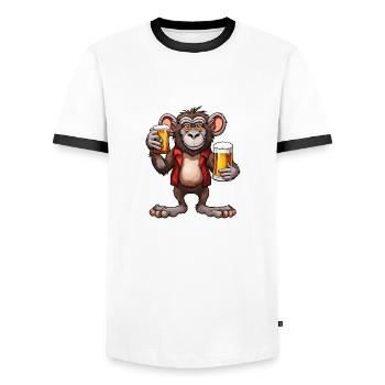 Monkey / Animal / Zoo / Babian / Wild / Comic - Men's Ringer Shirt - white/black - Front - AI Model Female 172 light (172cm) & AI Model Male 178 dark (178cm)