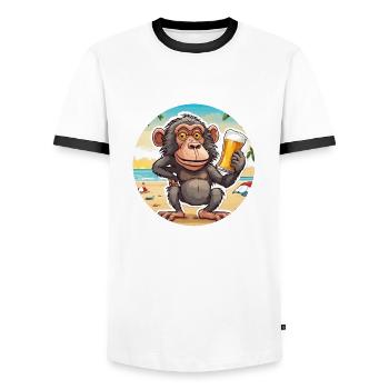 Monkey / Animal / Zoo / Babian / Wild / Comic - Men's Ringer Shirt - white/black - Front - AI Model Female 172 light (172cm) & AI Model Male 178 dark (178cm)