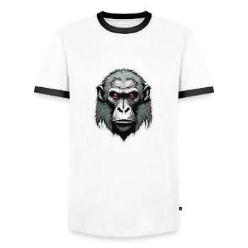 Affe / Tier / Zoo / Babian / Wild / Comic - Männer Kontrast-T-Shirt - Weiß/Schwarz - Vorne - AI Model Female 172 light (172cm) & AI Model Male 178 dark (178cm)