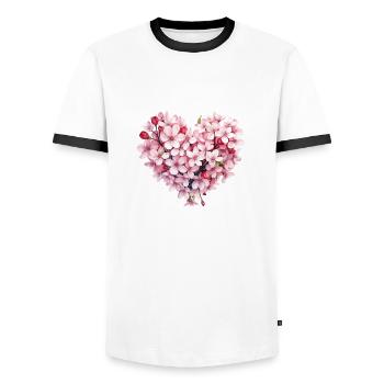 Sakura-Herz - Männer Kontrast-T-Shirt - Weiß/Schwarz - Vorne - AI Model Female 172 light (172cm) & AI Model Male 178 dark (178cm)