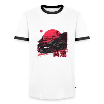 Lancer Evo noir | JDM classique - T-shirt contrasté Homme - blanc/noir - Devant - AI Model Female 172 light (172cm) & AI Model Male 178 dark (178cm)