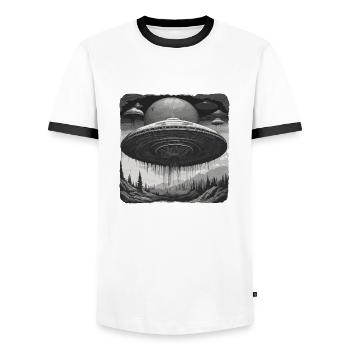 Alien / Spaceship / UFO / Area 51 / All / Mars - Men's Ringer Shirt - white/black - Front - AI Model Female 172 light (172cm) & AI Model Male 178 dark (178cm)