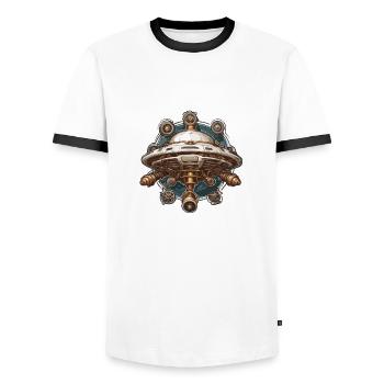 Alien / Vaisseau spatial / OVNI / Zone 51 / Tout / Mars - T-shirt contrasté Homme - blanc/noir - Devant - AI Model Female 172 light (172cm) & AI Model Male 178 dark (178cm)