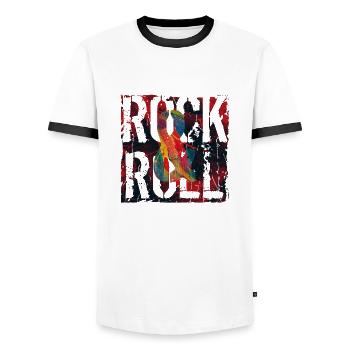 Music, Retro, Heavy Metal, Hard Rock, Punk, Vinyl, Pop - Men's Ringer Shirt - white/black - Front - AI Model Female 172 light (172cm) & AI Model Male 178 dark (178cm)