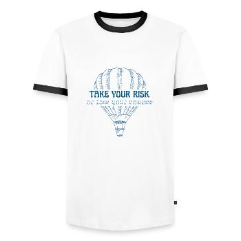 Take your risk, or lose your chance - Men's Ringer Shirt - white/black - Front - AI Model Female 172 light (172cm) & AI Model Male 178 dark (178cm)