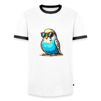 Perruche avec lunettes de soleil - T-shirt contrasté Homme - blanc/noir - Devant - AI Model Female 172 light (172cm) & AI Model Male 178 dark (178cm)