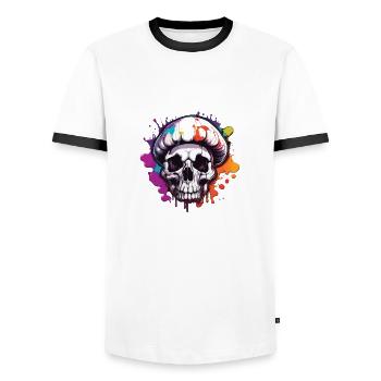 Mushroom / Mushroom / Meadow / Forest / Goa / Psy - Men's Ringer Shirt - white/black - Front - AI Model Female 172 light (172cm) & AI Model Male 178 dark (178cm)