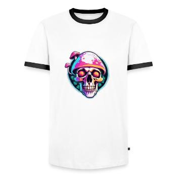 Mushroom / Mushroom / Meadow / Forest / Goa / Psy - Men's Ringer Shirt - white/black - Front - AI Model Female 172 light (172cm) & AI Model Male 178 dark (178cm)