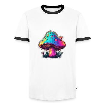Mushroom / Mushroom / Meadow / Forest / Goa / Psy - Men's Ringer Shirt - white/black - Front - AI Model Female 172 light (172cm) & AI Model Male 178 dark (178cm)