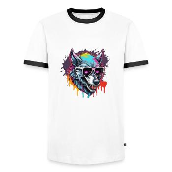 Loup-garou / Pleine lune / Créature / Transformation / Malédiction - T-shirt contrasté Homme - blanc/noir - Devant - AI Model Female 172 light (172cm) & AI Model Male 178 dark (178cm)