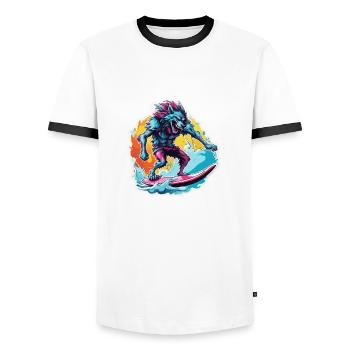 Loup-garou / Pleine lune / Créature / Transformation / Malédiction - T-shirt contrasté Homme - blanc/noir - Devant - AI Model Female 172 light (172cm) & AI Model Male 178 dark (178cm)