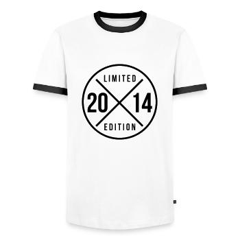 2014 Chemise d’anniversaire en édition limitée - T-shirt contrasté Homme - blanc/noir - Devant - AI Model Female 172 light (172cm) & AI Model Male 178 dark (178cm)