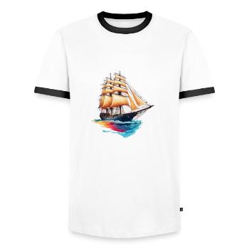 Piraten Schiff / Boot / Meer / Ocean / Wellen - Männer Kontrast-T-Shirt - Weiß/Schwarz - Vorne - AI Model Female 172 light (172cm) & AI Model Male 178 dark (178cm)