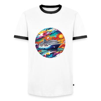 Bateau pirate / Bateau / Mer / Océan / Vagues - T-shirt contrasté Homme - blanc/noir - Devant - AI Model Female 172 light (172cm) & AI Model Male 178 dark (178cm)