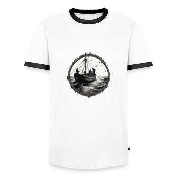 Bateau pirate / Bateau / Mer / Océan / Vagues - T-shirt contrasté Homme - blanc/noir - Devant - AI Model Female 172 light (172cm) & AI Model Male 178 dark (178cm)