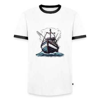 Pirate Ship / Boat / Sea / Ocean / Waves - Men's Ringer Shirt - white/black - Front - AI Model Female 172 light (172cm) & AI Model Male 178 dark (178cm)