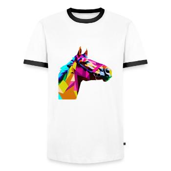 Buntes Pop Art Pferde Portrait Reiten Polygon - Männer Kontrast-T-Shirt - Weiß/Schwarz - Vorne - AI Model Female 172 light (172cm) & AI Model Male 178 dark (178cm)