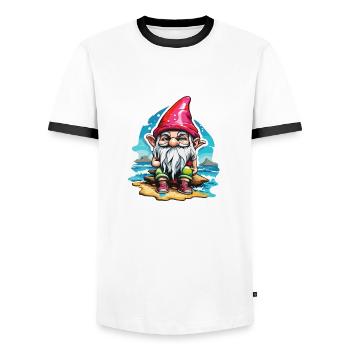 Garden Gnome / Fairyland / Leprechaun / Gnome / Logo - Men's Ringer Shirt - white/black - Front - AI Model Female 172 light (172cm) & AI Model Male 178 dark (178cm)