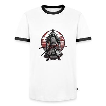 Samurai / Japanese / Harakiri / Katana / Man - Men's Ringer Shirt - white/black - Front - AI Model Female 172 light (172cm) & AI Model Male 178 dark (178cm)