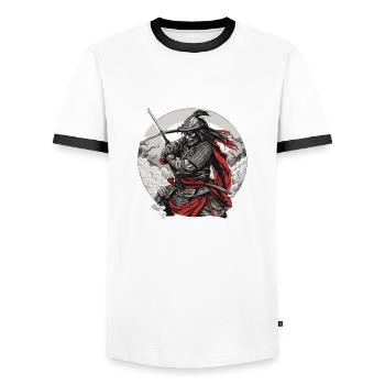Samurai / Japanese / Harakiri / Katana / Man - Men's Ringer Shirt - white/black - Front - AI Model Female 172 light (172cm) & AI Model Male 178 dark (178cm)