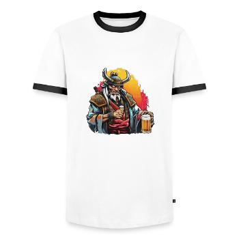 Samurai / Japanese / Harakiri / Katana / Man - Men's Ringer Shirt - white/black - Front - AI Model Female 172 light (172cm) & AI Model Male 178 dark (178cm)