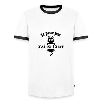 Je peux pas - j'ai un Chat - T-shirt contrasté Homme - blanc/noir - Devant - AI Model Female 172 light (172cm) & AI Model Male 178 dark (178cm)