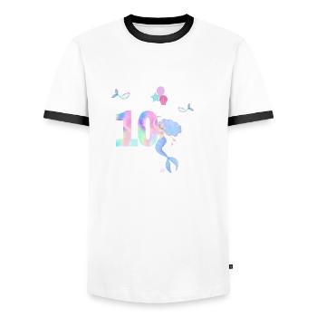 10e anniversaire sirène - T-shirt contrasté Homme - blanc/noir - Devant - AI Model Female 172 light (172cm) & AI Model Male 178 dark (178cm)