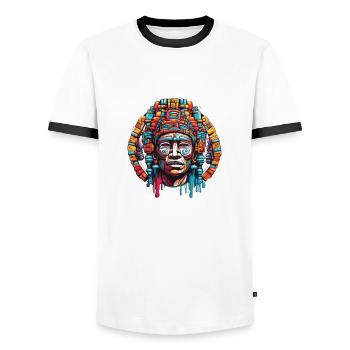 Mayan / High Culture / Peru / Mayan Calendar / Motif - Men's Ringer Shirt - white/black - Front - AI Model Female 172 light (172cm) & AI Model Male 178 dark (178cm)