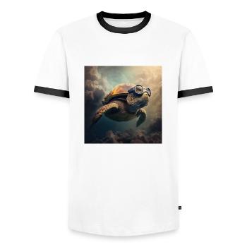 Flying Turtle - Men's Ringer Shirt - white/black - Front - AI Model Female 172 light (172cm) & AI Model Male 178 dark (178cm)