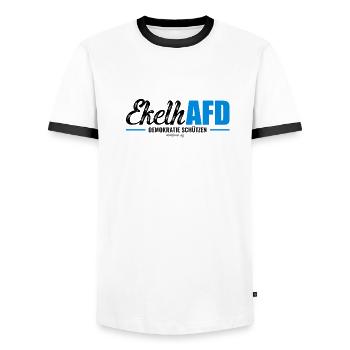 Mimikama EkelhAFD - Männer Kontrast-T-Shirt - Weiß/Schwarz - Vorne - AI Model Female 172 light (172cm) & AI Model Male 178 dark (178cm)