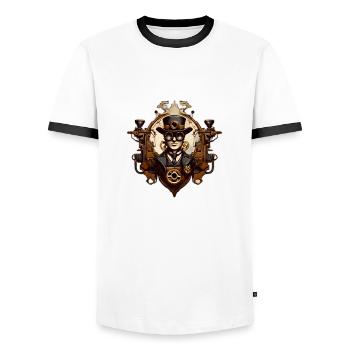 SteamPunk Reymond - Men's Ringer Shirt - white/black - Front - AI Model Female 172 light (172cm) & AI Model Male 178 dark (178cm)