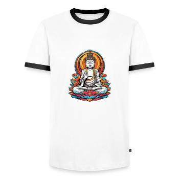 Buddha / Buddhismus / Glaube / Religion / Mantra - Männer Kontrast-T-Shirt - Weiß/Schwarz - Vorne - AI Model Female 172 light (172cm) & AI Model Male 178 dark (178cm)