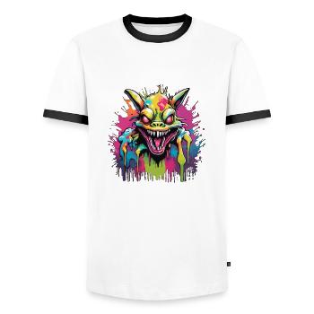Chupacabra / Sucking Creature / Monster /Spain - Men's Ringer Shirt - white/black - Front - AI Model Female 172 light (172cm) & AI Model Male 178 dark (178cm)