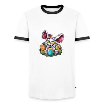 Easter Bunny / Easter / Eggs / Holidays / Easter - Men's Ringer Shirt - white/black - Front - AI Model Female 172 light (172cm) & AI Model Male 178 dark (178cm)