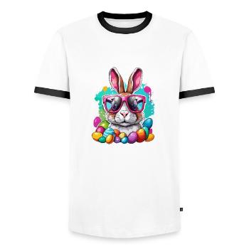 Easter Bunny / Easter / Eggs / Holidays / Easter - Men's Ringer Shirt - white/black - Front - AI Model Female 172 light (172cm) & AI Model Male 178 dark (178cm)