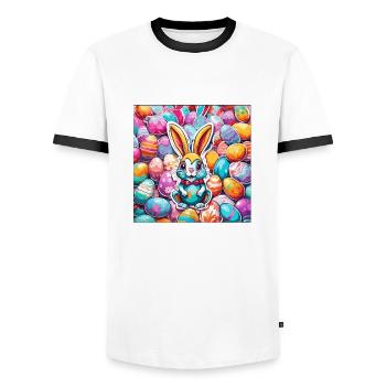 Easter Bunny / Easter / Eggs / Holidays / Easter - Men's Ringer Shirt - white/black - Front - AI Model Female 172 light (172cm) & AI Model Male 178 dark (178cm)