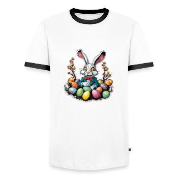 Easter Bunny / Easter / Eggs / Holidays / Easter - Men's Ringer Shirt - white/black - Front - AI Model Female 172 light (172cm) & AI Model Male 178 dark (178cm)