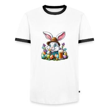 Easter Bunny / Easter / Eggs / Holidays / Easter - Men's Ringer Shirt - white/black - Front - AI Model Female 172 light (172cm) & AI Model Male 178 dark (178cm)