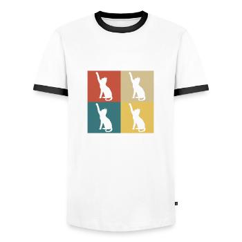 Retro-Vintage-Katze - Männer Kontrast-T-Shirt - Weiß/Schwarz - Vorne - AI Model Female 172 light (172cm) & AI Model Male 178 dark (178cm)