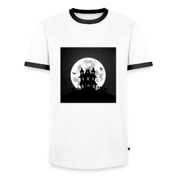 Haunted house - Men's Ringer Shirt - white/black - Front - AI Model Female 172 light (172cm) & AI Model Male 178 dark (178cm)