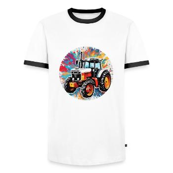 Tractor / Agriculture / Farmer / Field Work - Men's Ringer Shirt - white/black - Front - AI Model Female 172 light (172cm) & AI Model Male 178 dark (178cm)