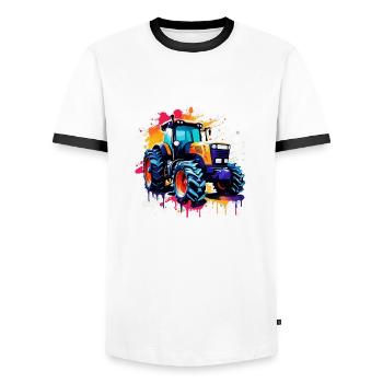 Traktor / Landwirtschaft / Bauer / Feldarbeit - Männer Kontrast-T-Shirt - Weiß/Schwarz - Vorne - AI Model Female 172 light (172cm) & AI Model Male 178 dark (178cm)